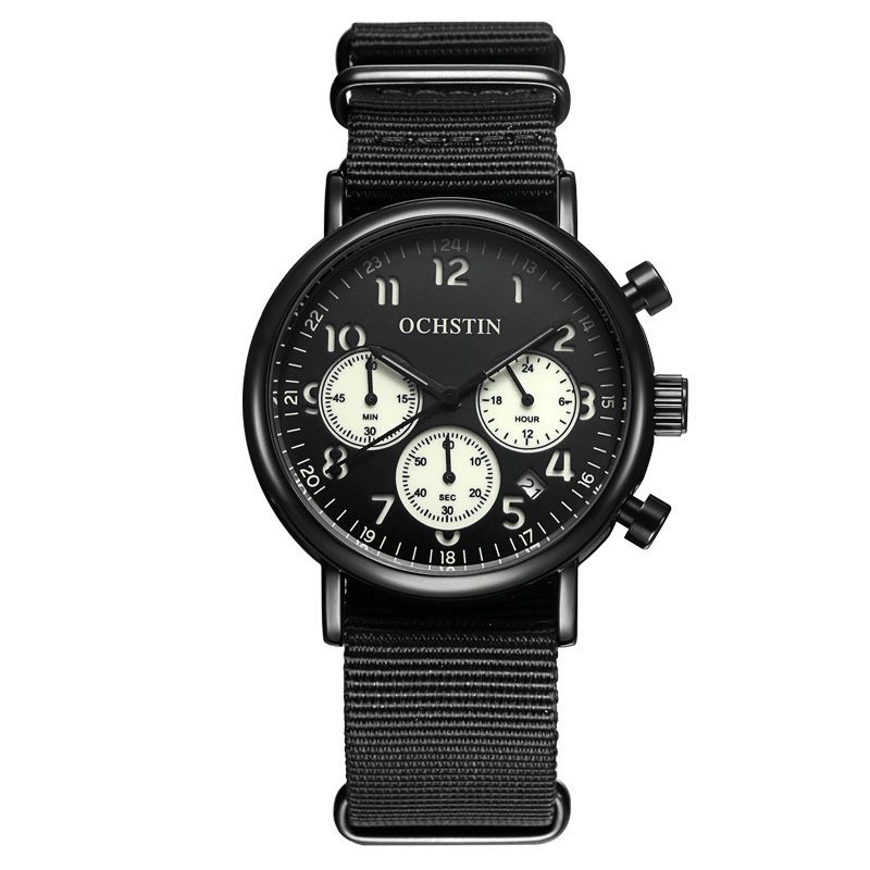 Ochstin Gq081A Chronograph Casual Style Herrarmbandsur Äkta Läderband Kvartsklocka