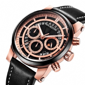 Ochstin Gq6110A Lysande Display Herrarmbandsur Chronograph Läderarmband Kvarts Klockor