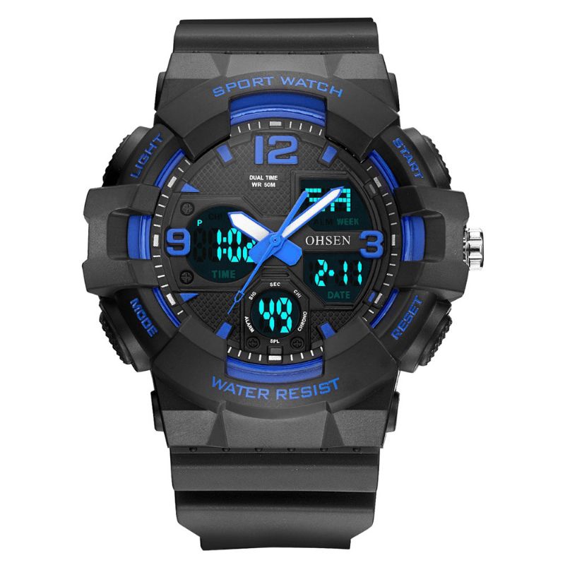 Ohsen Ad1711 Modeabla Led Display Herr Armbandsur 5Atm Vattentät Sport Digital Watch