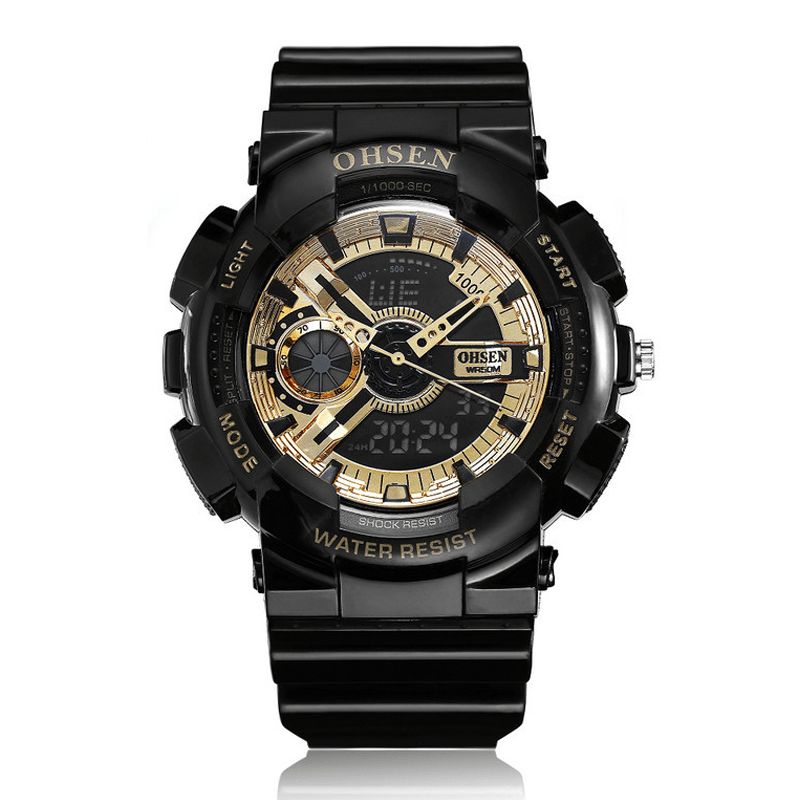 Ohsen Ad1803 Dual Display Digital Watch Herr Sport Lysande Stoppur Alarm Vattentät Klocka