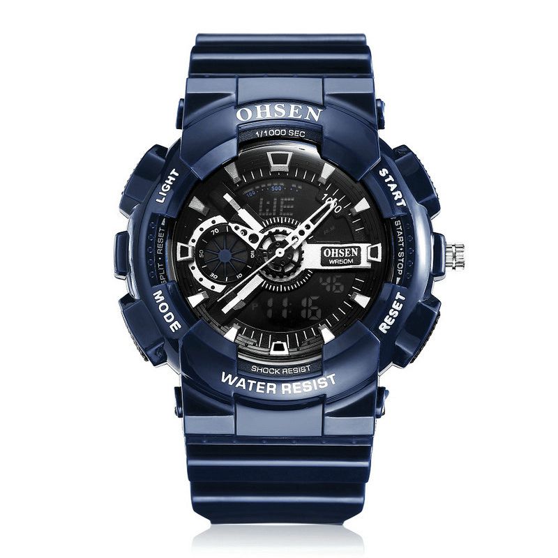 Ohsen Ad1803 Dual Display Digital Watch Herr Sport Lysande Stoppur Alarm Vattentät Klocka