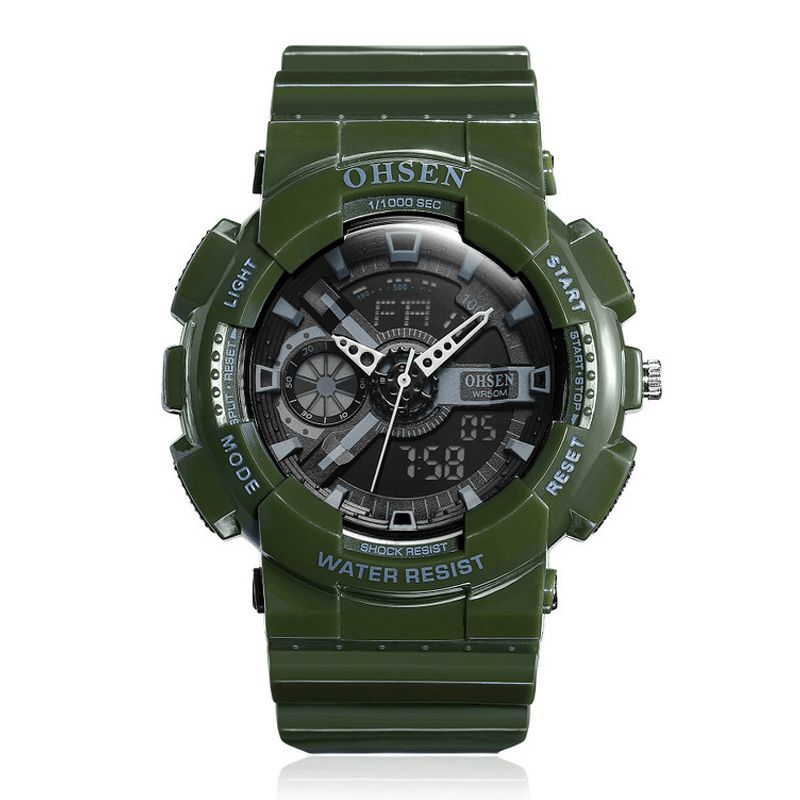 Ohsen Ad1803 Dual Display Digital Watch Herr Sport Lysande Stoppur Alarm Vattentät Klocka