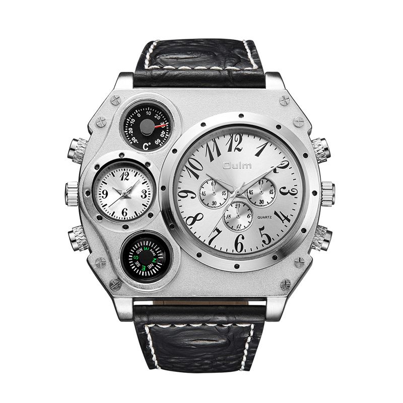 Oulm 1349 Dual Time Zones Creative Kvartsur Big Dial Military Style Herrklockor