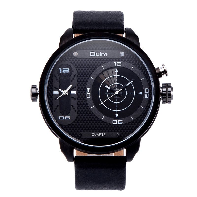 Oulm 3221B Dual Time Zone Big Dial Creative Watch Unik Design Herrkvartsklockor