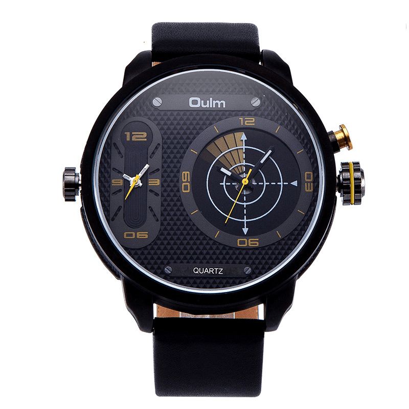 Oulm 3221B Dual Time Zone Big Dial Creative Watch Unik Design Herrkvartsklockor