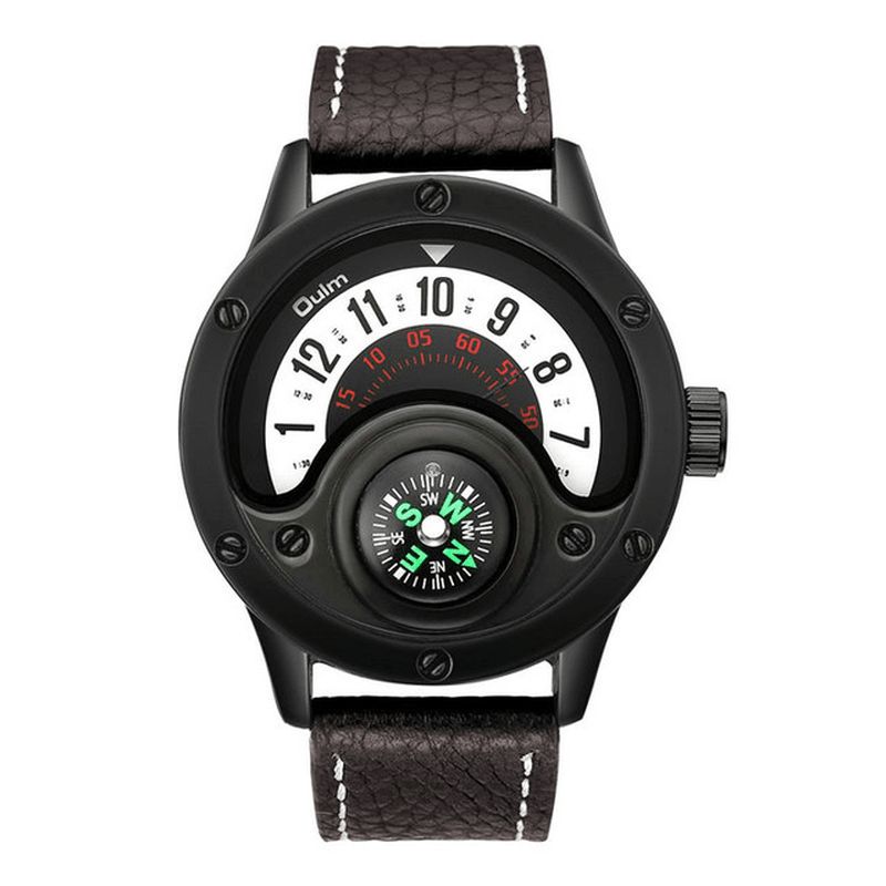 Oulm 3880 Compass Creative Herrarmbandsur Modeabla Läderband Kvartsur