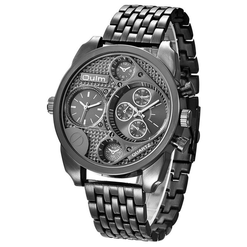 Oulm 9316 Business Style Full Steel Herrarmbandsur Dual Time Zones Kvartsur