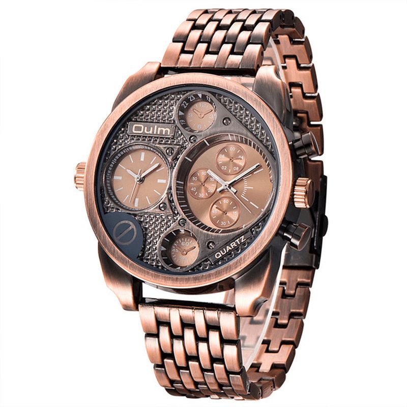 Oulm 9316 Business Style Full Steel Herrarmbandsur Dual Time Zones Kvartsur