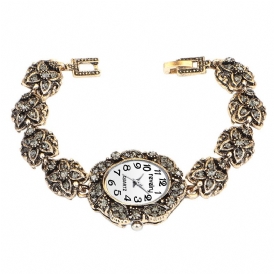 Qingxiya R2066 Retro Stil Damarmbandsklocka Crystal Luxury Kvartsur