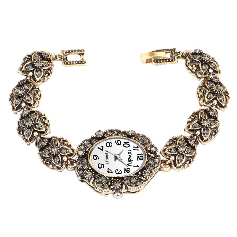 Qingxiya R2066 Retro Stil Damarmbandsklocka Crystal Luxury Kvartsur