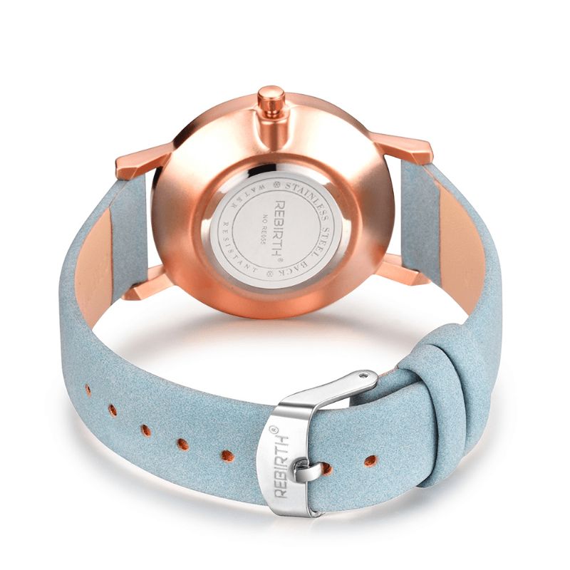 Rebirth Re055 Rose Gold-Fodral Kvinnor Armbandsur Casual Style Present Läderrem Quartz Klockor