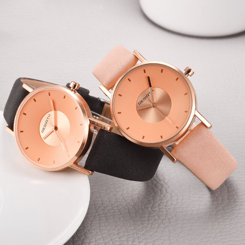 Rebirth Re055 Rose Gold-Fodral Kvinnor Armbandsur Casual Style Present Läderrem Quartz Klockor