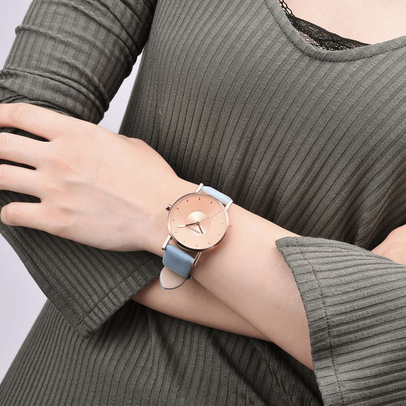 Rebirth Re055 Rose Gold-Fodral Kvinnor Armbandsur Casual Style Present Läderrem Quartz Klockor