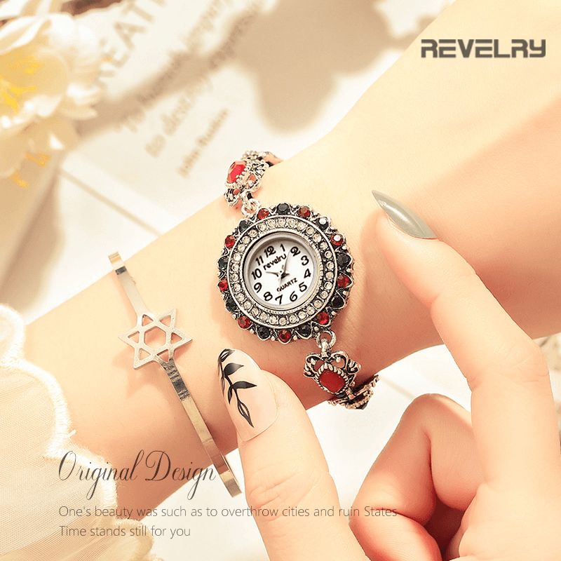 Revelry R1097 Flower Dial Retro Style Damarmbandsur Crystal Kvartsur