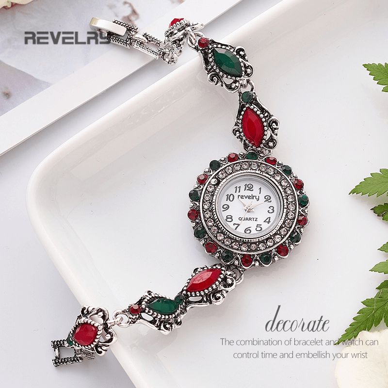 Revelry R1097 Flower Dial Retro Style Damarmbandsur Crystal Kvartsur