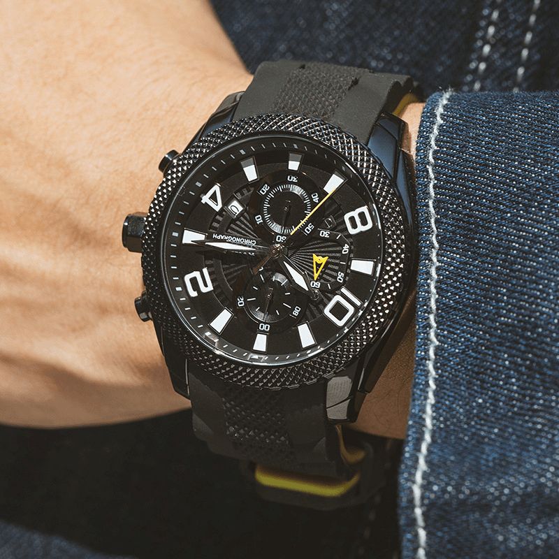 Ruiams 584 Mode Herrklocka Vattentät Lysande Datumvisning Chronograph Sport Kvartsur