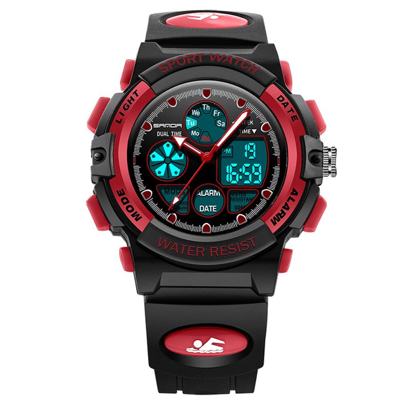 Sanda 116 Dual Display Digital Watch Barn Färgglad Alarm Lysande Kalender Stoppur Sport Watch