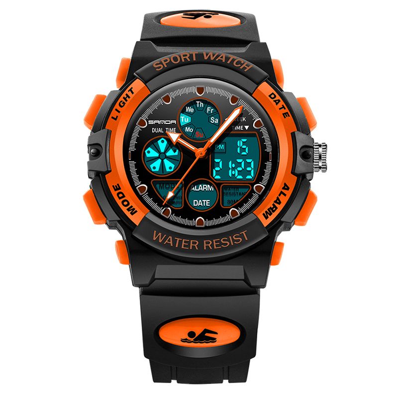 Sanda 116 Dual Display Digital Watch Barn Färgglad Alarm Lysande Kalender Stoppur Sport Watch