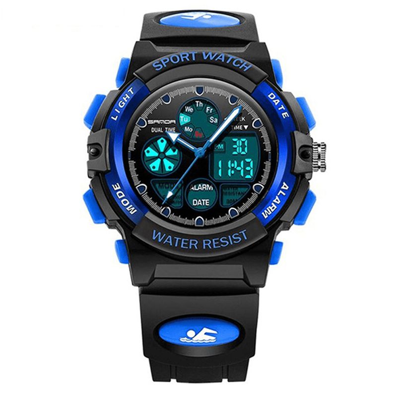 Sanda 116 Dual Display Digital Watch Barn Färgglad Alarm Lysande Kalender Stoppur Sport Watch