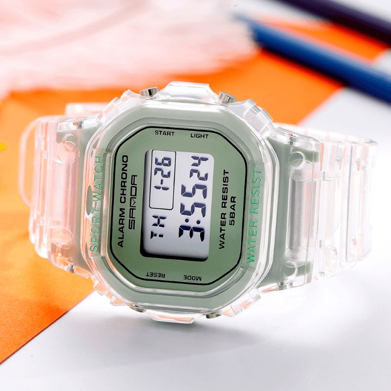 Sanda 2009 Transparent Rem Fresh Color Mode Luminous Display Stoppur Coupole Digital Watch