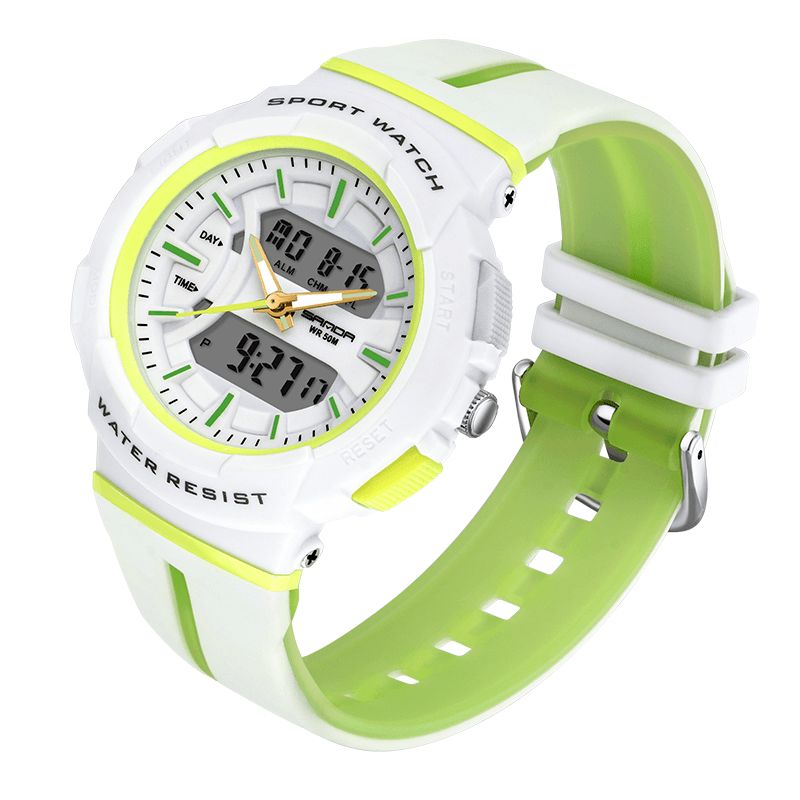 Sanda 3003 Freash Color Mode Style Luminous Display Stötsäker Dual Display Digital Watch