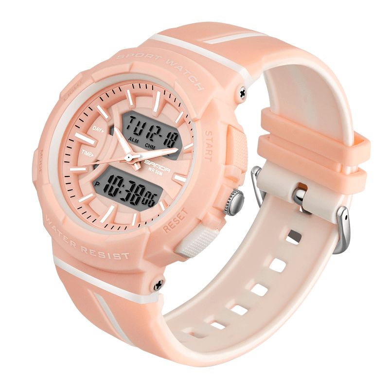 Sanda 3003 Freash Color Mode Style Luminous Display Stötsäker Dual Display Digital Watch