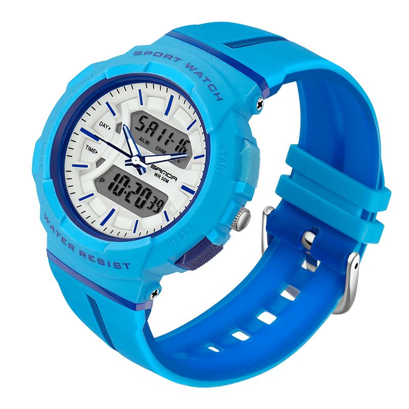 Sanda 3003 Freash Color Mode Style Luminous Display Stötsäker Dual Display Digital Watch