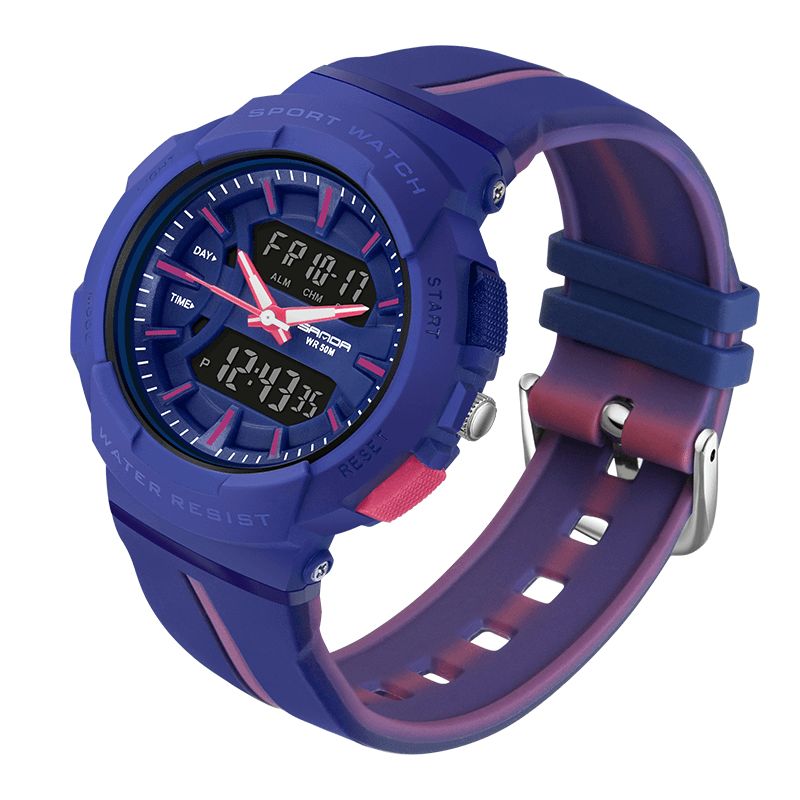 Sanda 3003 Freash Color Mode Style Luminous Display Stötsäker Dual Display Digital Watch