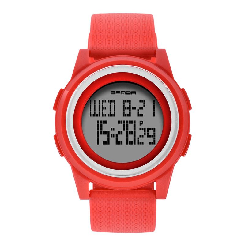 Sanda 337 Digital Watch Led Vattentät Pu Läder Sport Studentklocka