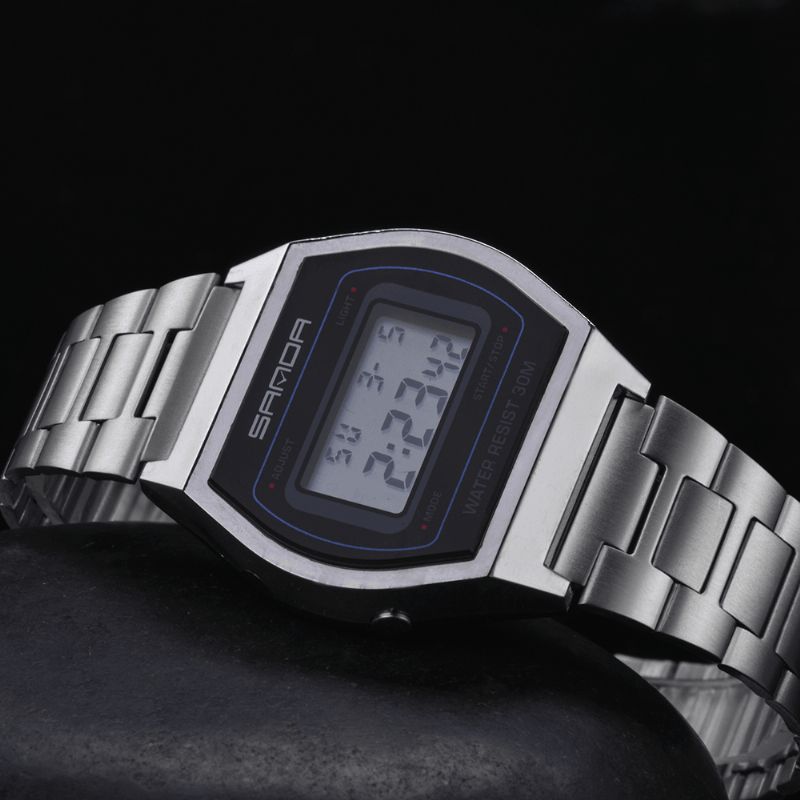 Sanda 406 Digital Watch Herr Mode Rostfritt Stål Armband Kalenderklocka Vattentät Sport Watch