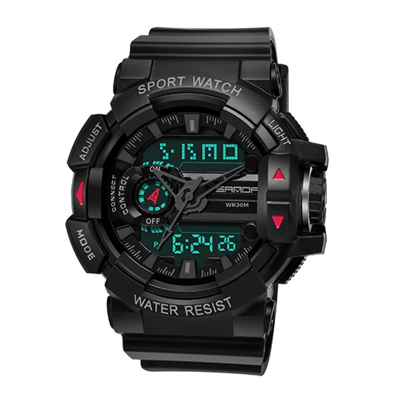 Sanda 599 Luminous Display Candar Stoppur Herr Mode Sportklocka Dual Display Digital Watch