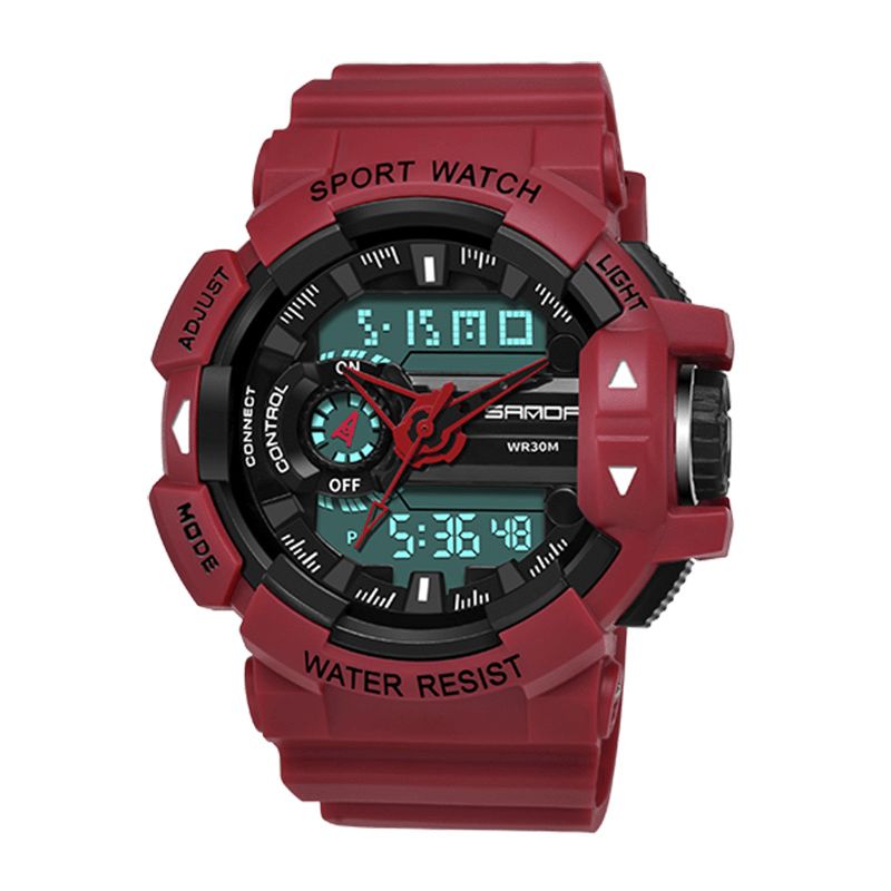 Sanda 599 Luminous Display Candar Stoppur Herr Mode Sportklocka Dual Display Digital Watch