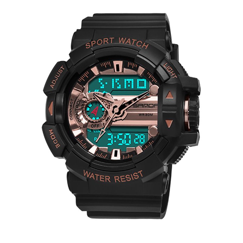 Sanda 599 Luminous Display Candar Stoppur Herr Mode Sportklocka Dual Display Digital Watch