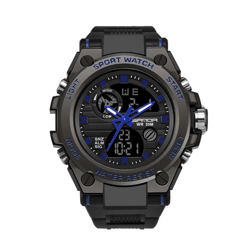 Sanda 739 Multifunction Outdoor Dual Display Watch Calendar Led Display Sport Herr Digital Watch