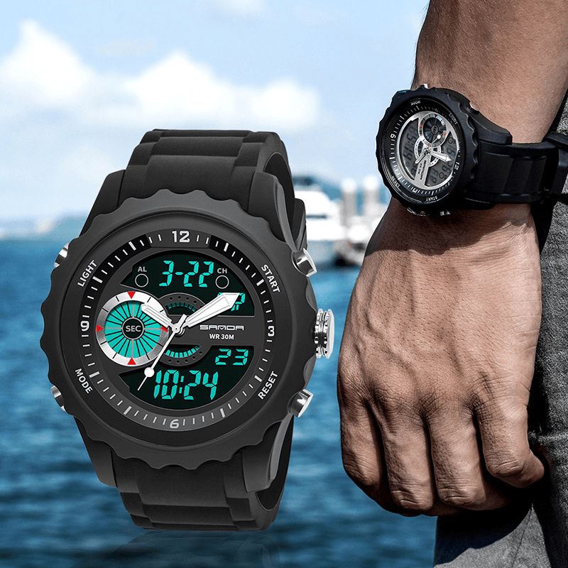 Sanda 769 Sport Herrklocka Luminous Date Week Display Dual Time Waterproof Outdoor Digital Watch