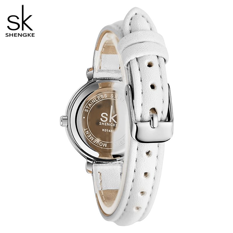 Shengke K0148 Mode Läderbandklocka Casual Dial Elegant Dam Kvartsur