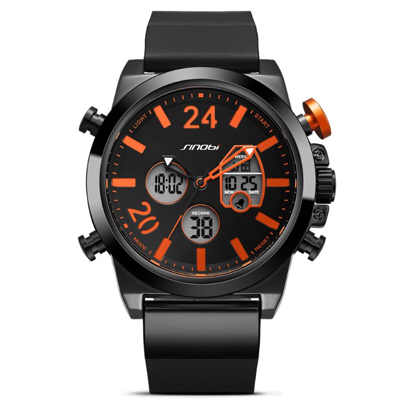 Sinobi 9732 Dual Display Digital Watch Herr Chronograph Alarm Luminous Display Mode Sportklocka