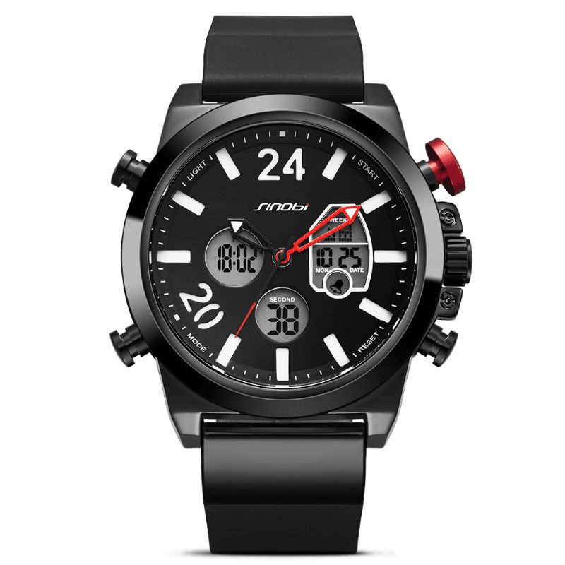 Sinobi 9732 Dual Display Digital Watch Herr Chronograph Alarm Luminous Display Mode Sportklocka