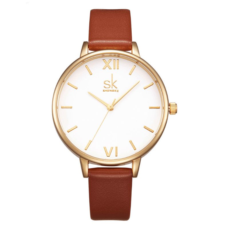 Sk K0056 Enkel Design Damarmbandsur Casual Style Läderrem Kvartsur