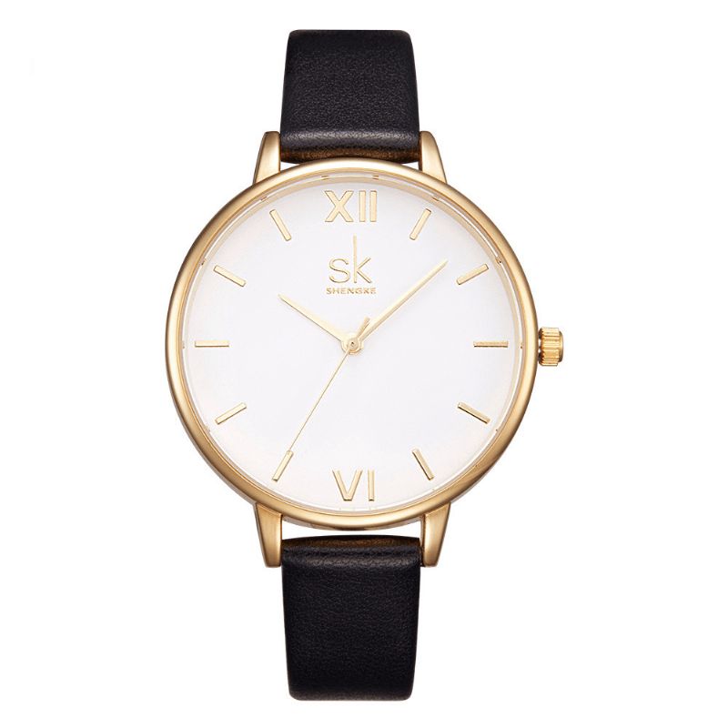 Sk K0056 Enkel Design Damarmbandsur Casual Style Läderrem Kvartsur