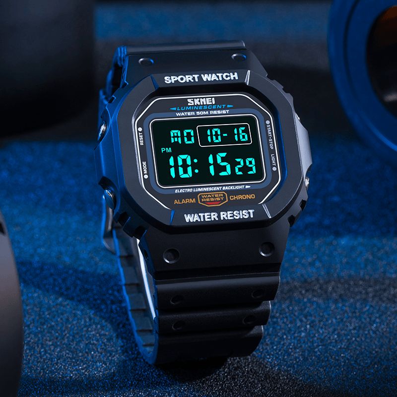 Skmei 1134 Sport Män Watch Date Week Display 5Atm Vattentät Kronograf Led-Ljus Mode Digital Watch