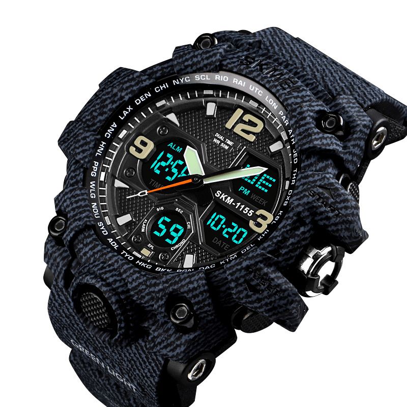 Skmei 1155B Military Camouflage Vattentät Multi-Function Outdoor Dual Digital Watch