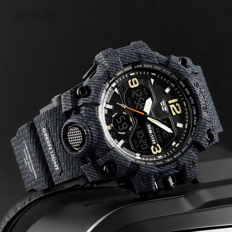 Skmei 1155B Military Camouflage Vattentät Multi-Function Outdoor Dual Digital Watch