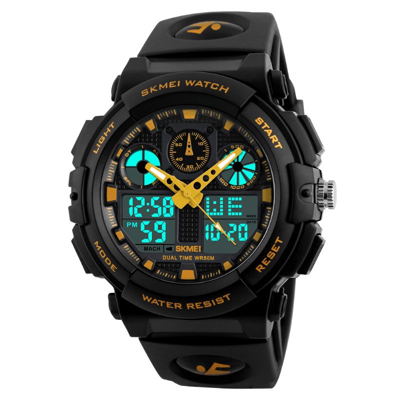 Skmei 1207 Herr Sport Chorongraph 50M Vattentät Lysande Dual Display Digital Watch