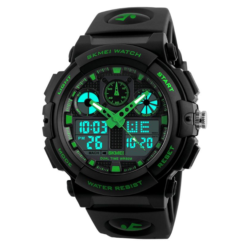 Skmei 1207 Herr Sport Chorongraph 50M Vattentät Lysande Dual Display Digital Watch