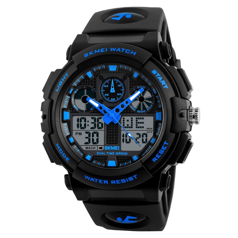 Skmei 1207 Herr Sport Chorongraph 50M Vattentät Lysande Dual Display Digital Watch