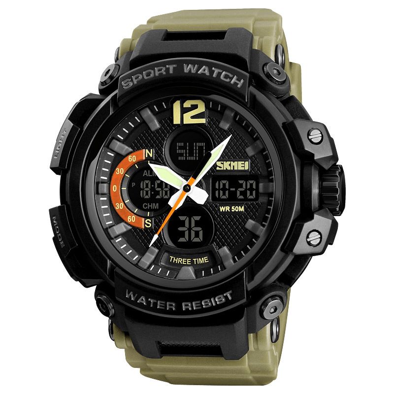 Skmei 1343 Digital Watch Dual Display Chronograph 3 Time Waterproof Alarm Digital Quartz Armbandsur