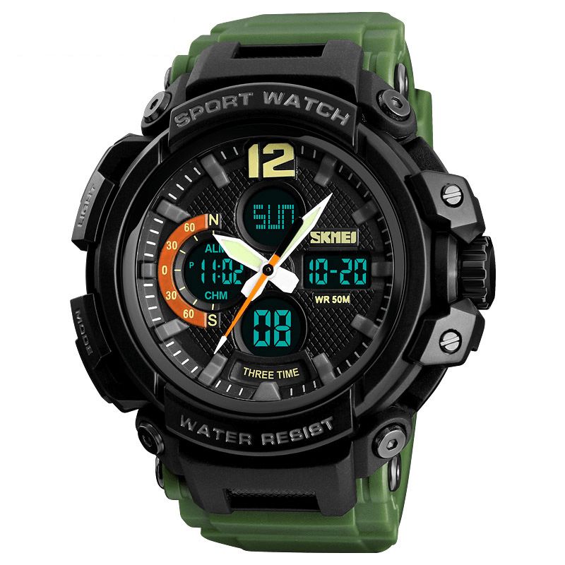 Skmei 1343 Digital Watch Dual Display Chronograph 3 Time Waterproof Alarm Digital Quartz Armbandsur