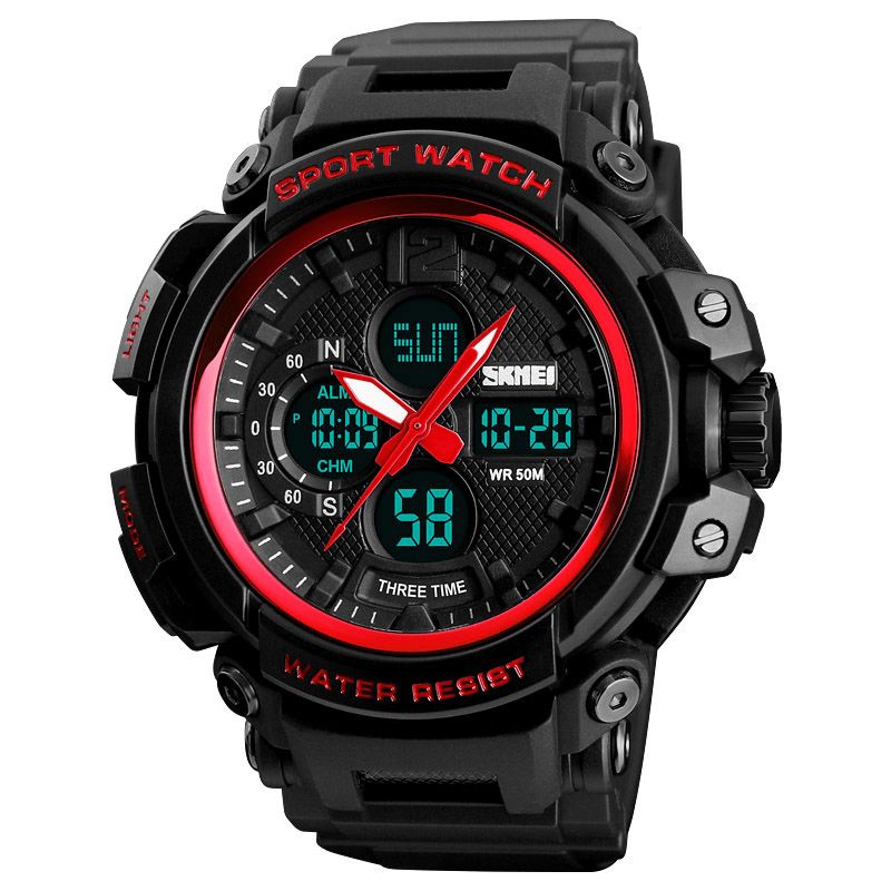 Skmei 1343 Digital Watch Dual Display Chronograph 3 Time Waterproof Alarm Digital Quartz Armbandsur