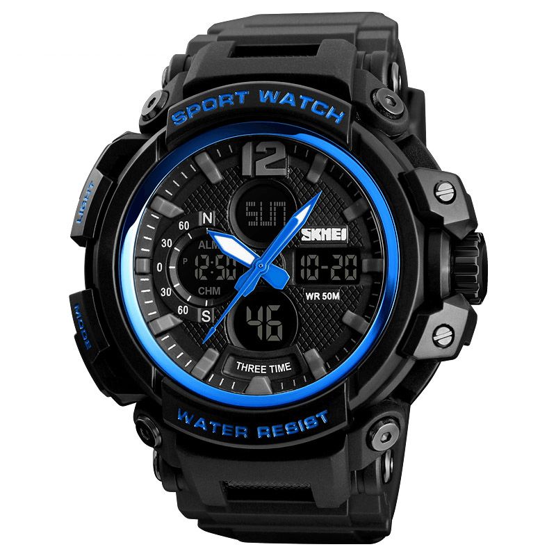 Skmei 1343 Digital Watch Dual Display Chronograph 3 Time Waterproof Alarm Digital Quartz Armbandsur